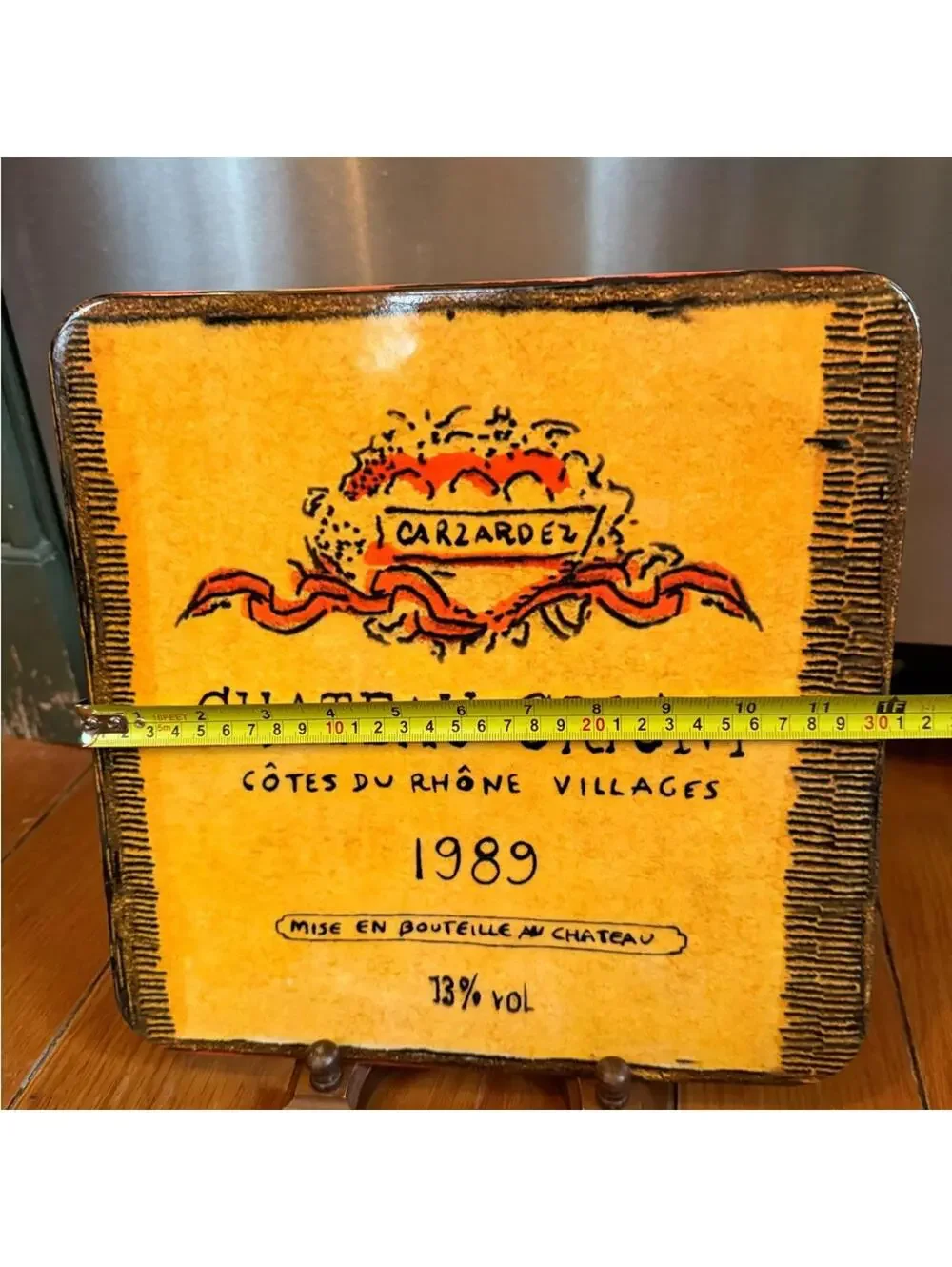 Williams Sonoma Square cheese platter with a wine label design